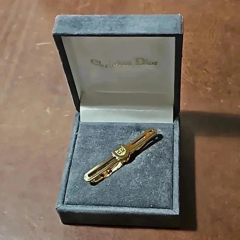 Christian Dior Gold tone Tie Bar in authentic box